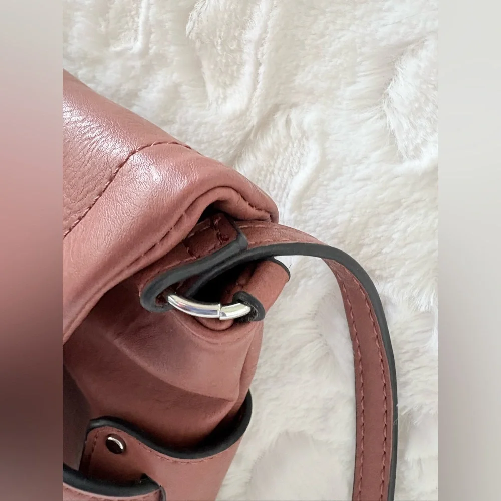 Nicole Miller Handbag Laura Small Crossbody Brown zipper detail front. Very soft